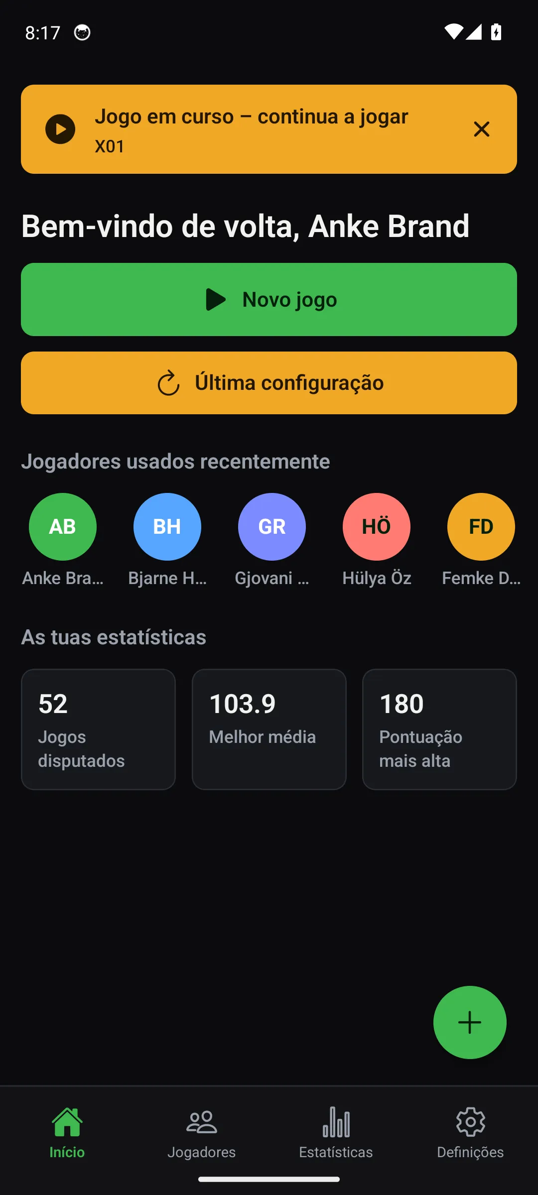 App Oche — ecrã Início