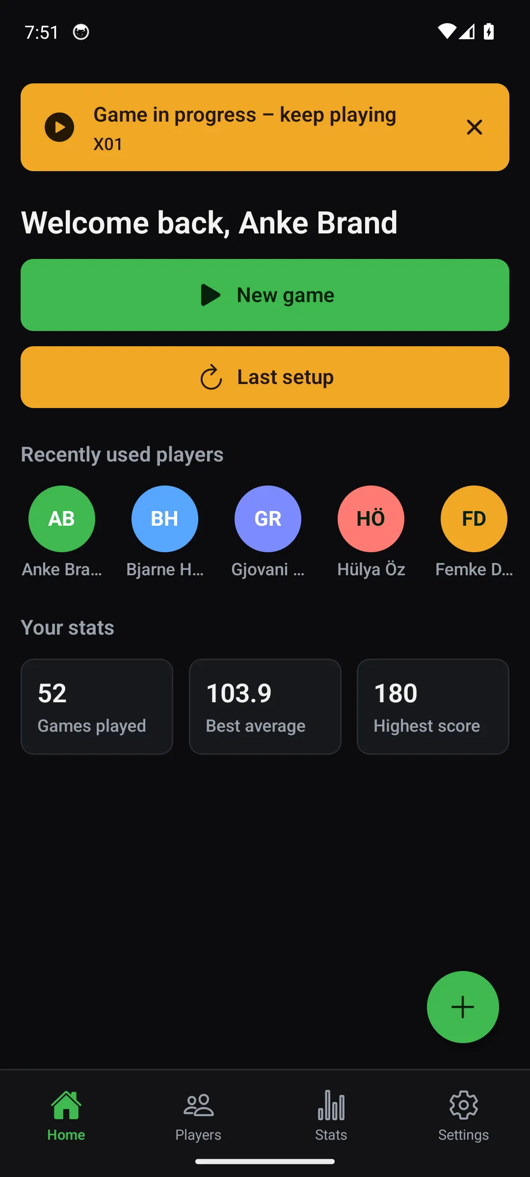 Oche app — Home screen