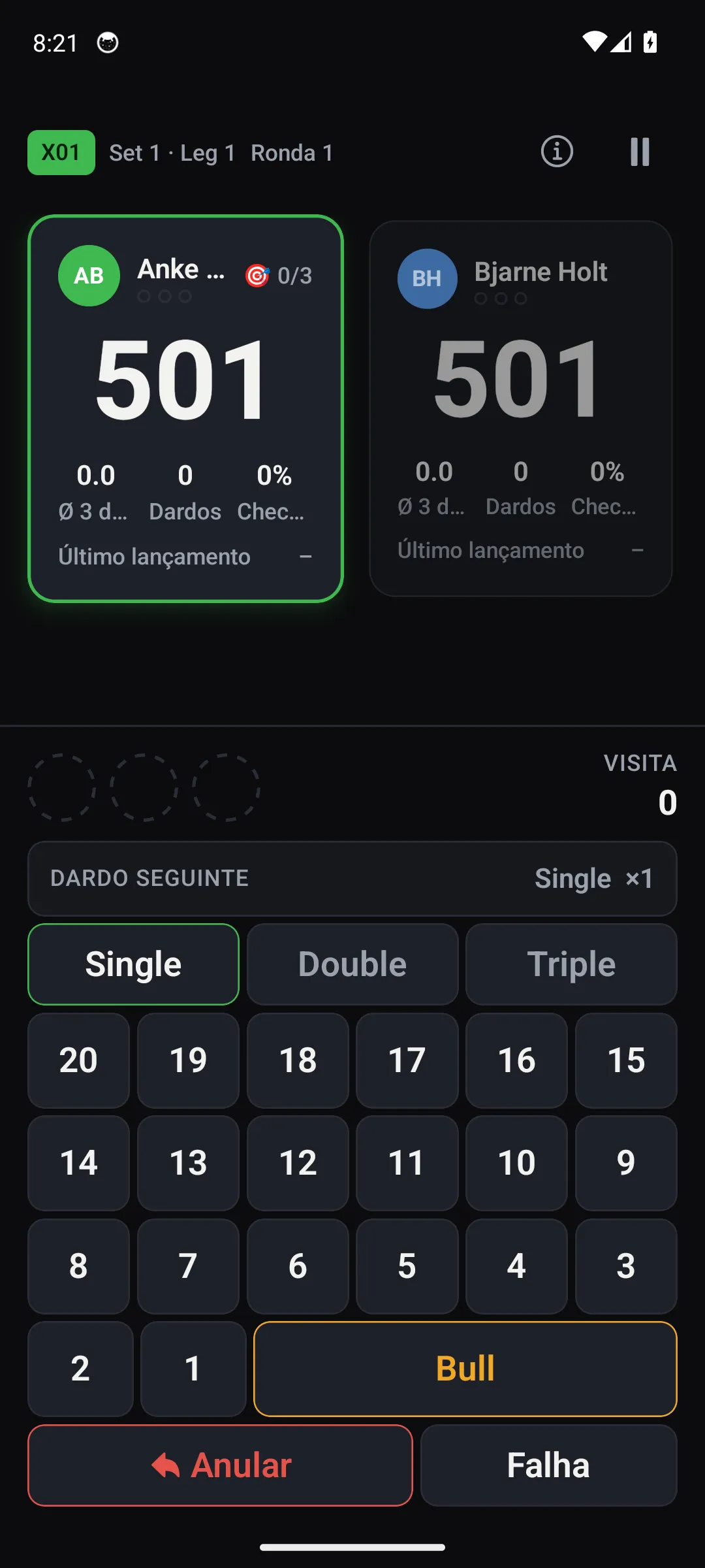 App Oche — ecrã Marcador