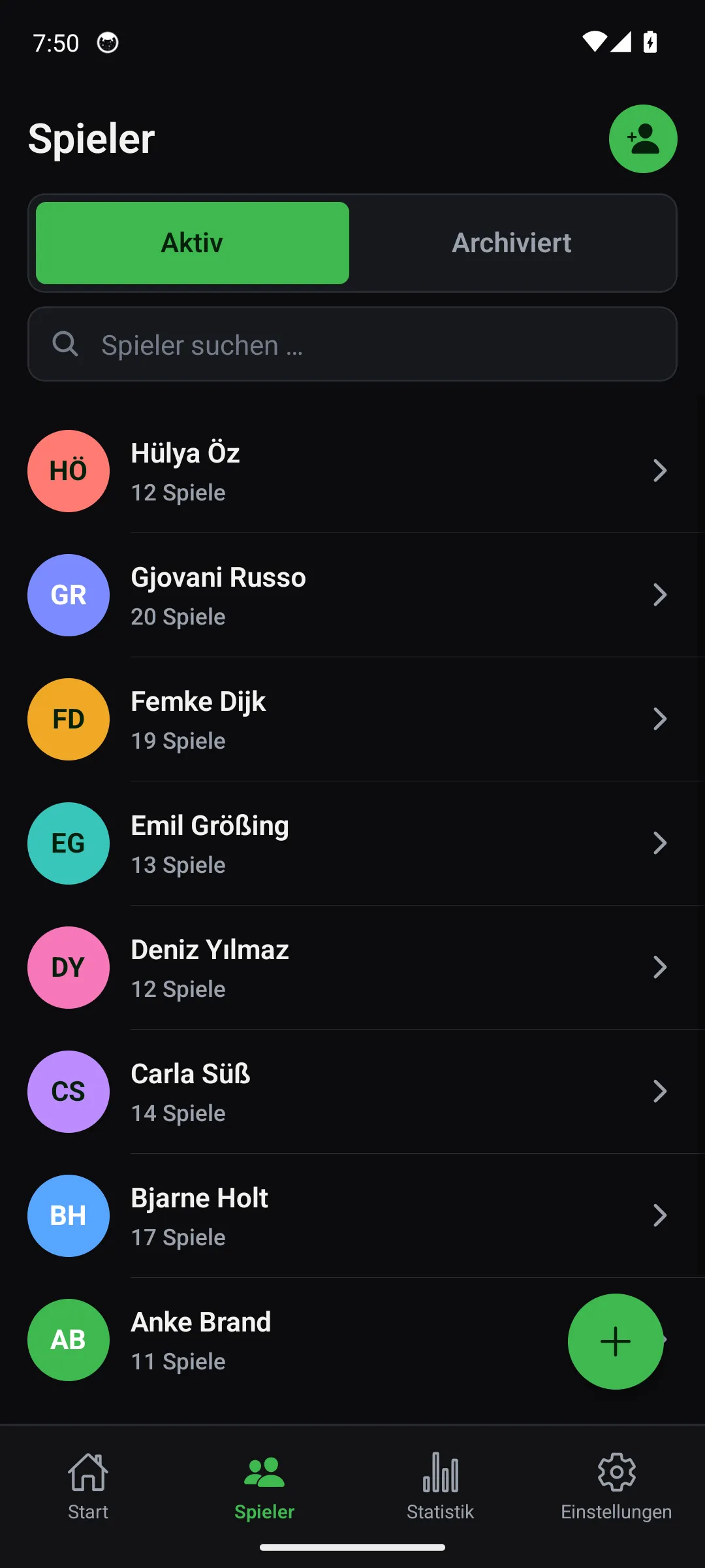 Oche App — Ansicht Spieler